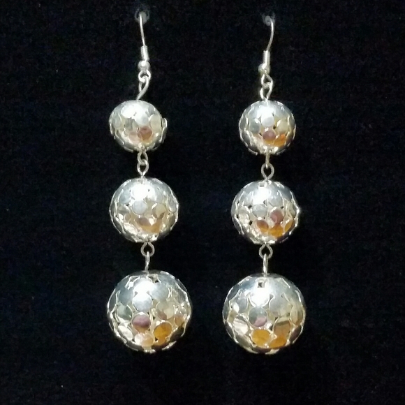 Jewelry - Silver 3 Tier Ball 3" Dangle Earrings